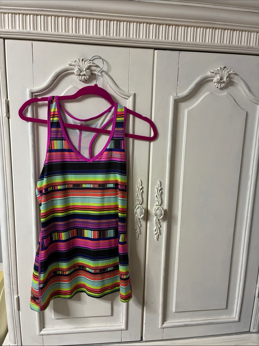 Fila Multicolor Striped Racerback Tank Top - Pink/Black/Green